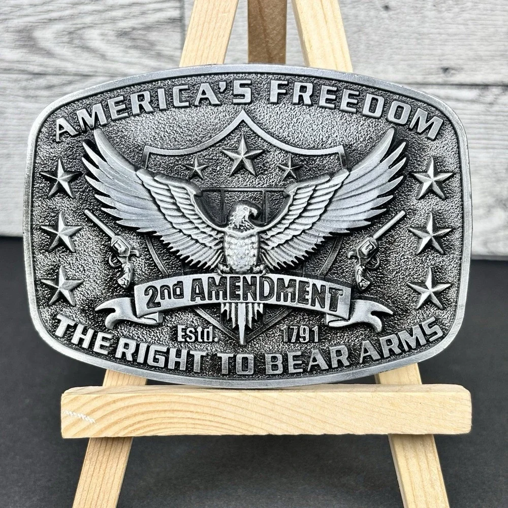 America Second Amendment Belt Buckle 2A,‎ 2nd, Freedom, Guns Antique Silver Tone